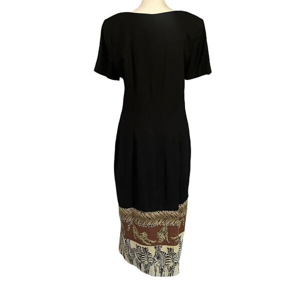 Vtg DL DEBORAH LAWS Womens Black Safari Print Linen Blend Dress - Picture 2 of 7